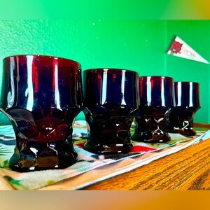 4 Anchor Hocking Royal Ruby Red Georgian Tumblers Honeycomb Depression Glass 4”